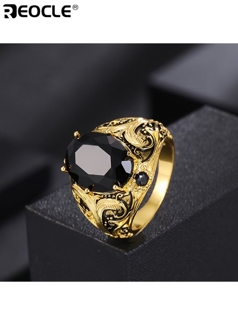 REOCLE Vintage Style Men's Ring with Oval Synthetic Zirconia Inlay Alloy Crafted Plated Retro  Finish Elegant Single Ring Ideal as Jewelry Gift Suitable for Daily Wear Parties Special Occasions for Men for Guys for Adults (Size 9) - Image 2