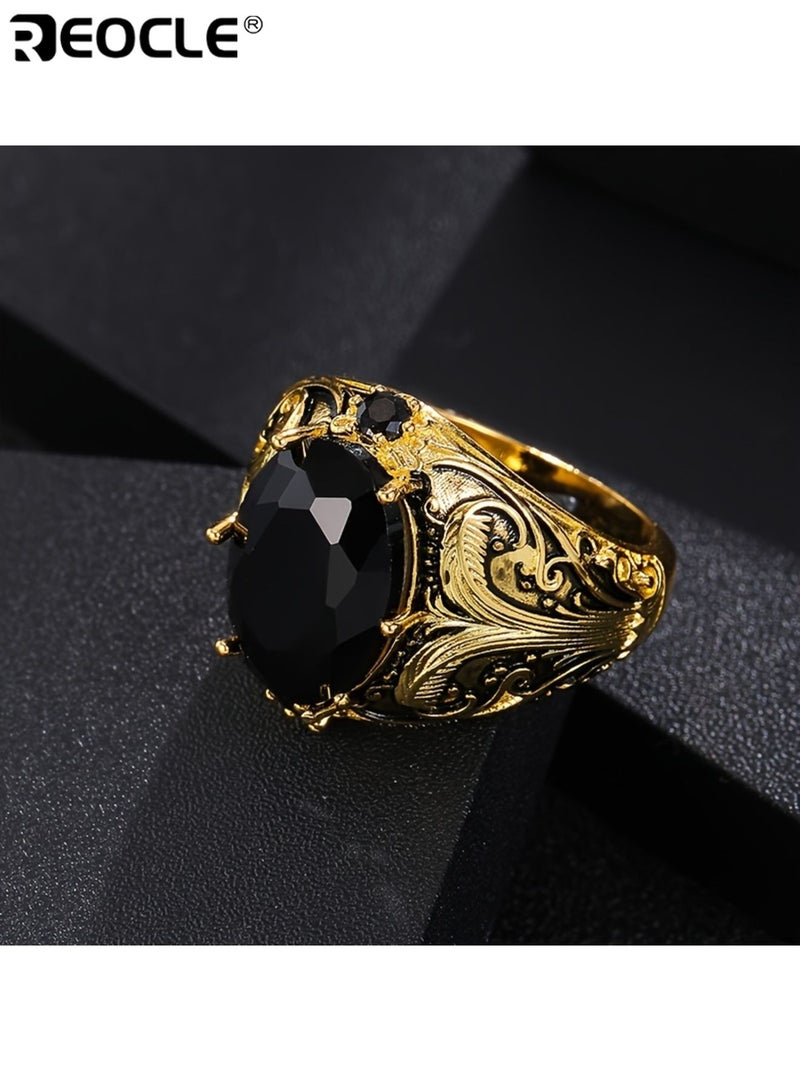 REOCLE Vintage Style Men's Ring with Oval Synthetic Zirconia Inlay Alloy Crafted Plated Retro  Finish Elegant Single Ring Ideal as Jewelry Gift Suitable for Daily Wear Parties Special Occasions for Men for Guys for Adults (Size 9) - Image 4
