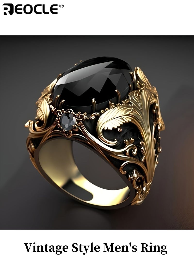 REOCLE Vintage Style Men's Ring with Oval Synthetic Zirconia Inlay Alloy Crafted Plated Retro  Finish Elegant Single Ring Ideal as Jewelry Gift Suitable for Daily Wear Parties Special Occasions for Men for Guys for Adults (Size 9) - Image 1