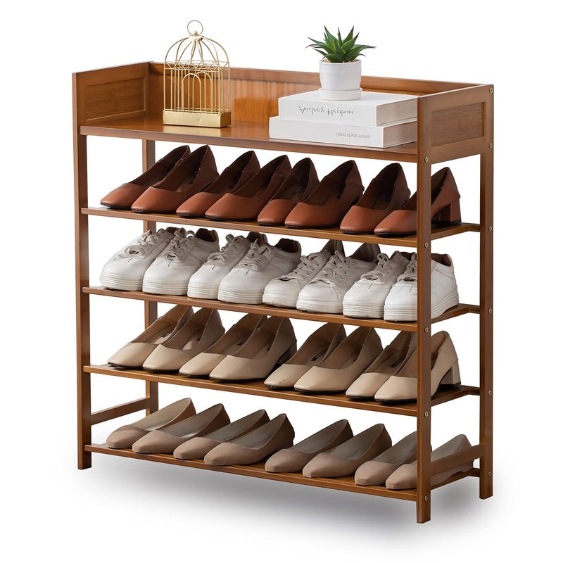 Suwoic Bamboo Shoe Rack Organizer 5 Tier Shoe Shelf Storage Organizer for Entryway Hallway and Closet Brown315