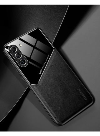 جراب متوافق مع هاتف Samsung Galaxy S23 Plus، غطاء فاخر من الجلد والزجاج مع حامل مغناطيسي للسيارة، غطاء هاتف بإطار ناعم من السيليكون - أسود - pzsku/Z7EEF557E1603B536E32DZ/45/1750266765/1b62f2f2-4329-43e9-a837-ebbd3d83f498