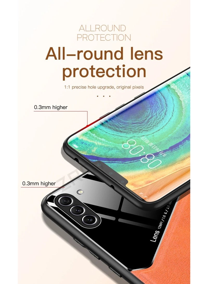جراب متوافق مع هاتف Samsung Galaxy S23 Plus، غطاء فاخر من الجلد والزجاج مع حامل مغناطيسي للسيارة، غطاء هاتف بإطار ناعم من السيليكون - أسود