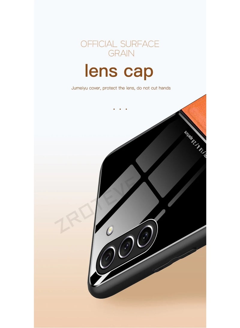 جراب متوافق مع هاتف Samsung Galaxy S23 Plus، غطاء فاخر من الجلد والزجاج مع حامل مغناطيسي للسيارة، غطاء هاتف بإطار ناعم من السيليكون - أسود