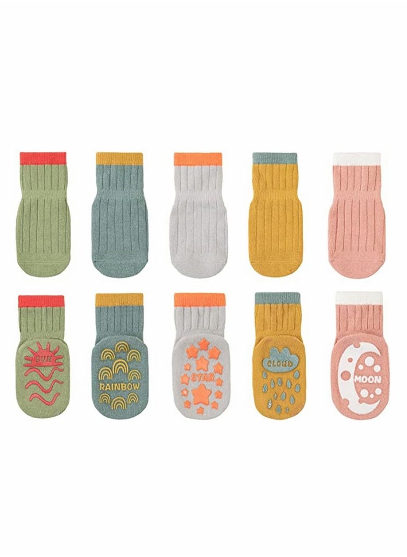 SYOSI Baby Socks, Non-Slip Grip Socks, Newborn Anti-Slip Crew Socks, Girls Soft Comfortable First Walking Shoe Socks, Boys Breathable Cute Animal Floor Socks 0-5 Years Old, 5 Pack  - Image 1