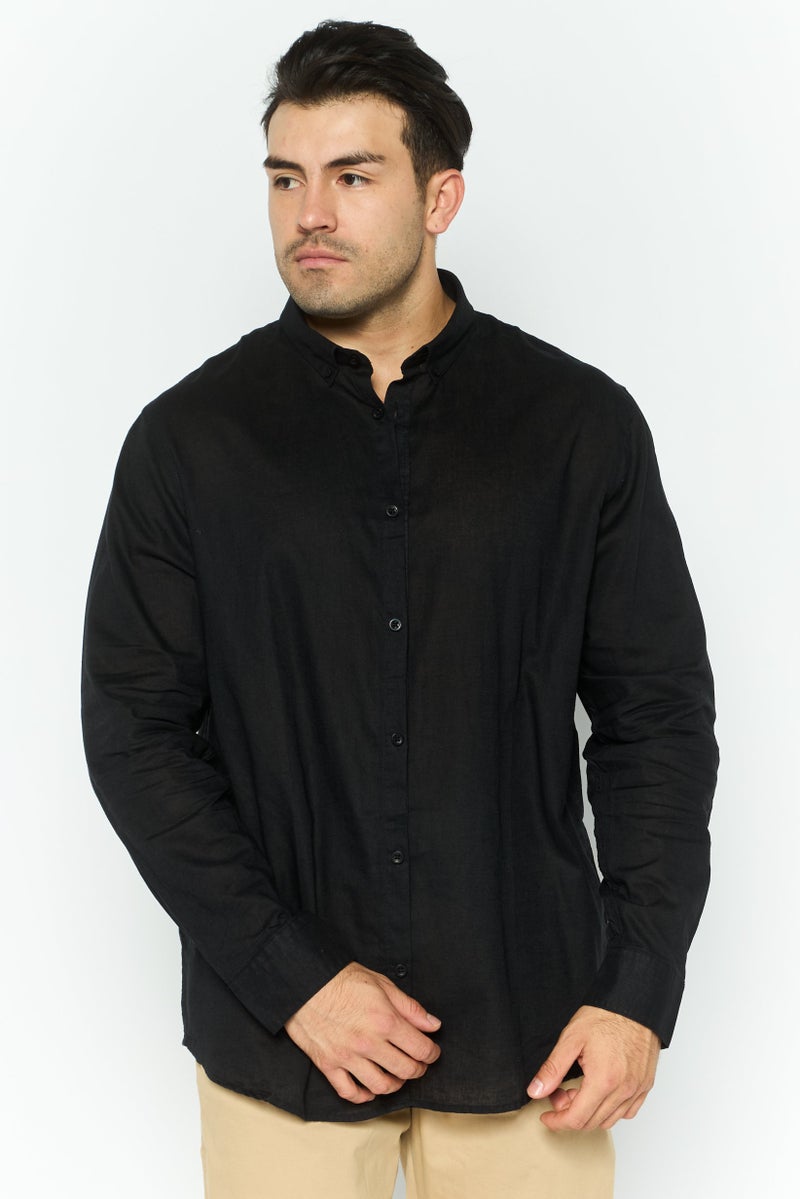 Threadbare Men Regular Fit Solid Long Sleeve Casual Shirt, Black - Image 1