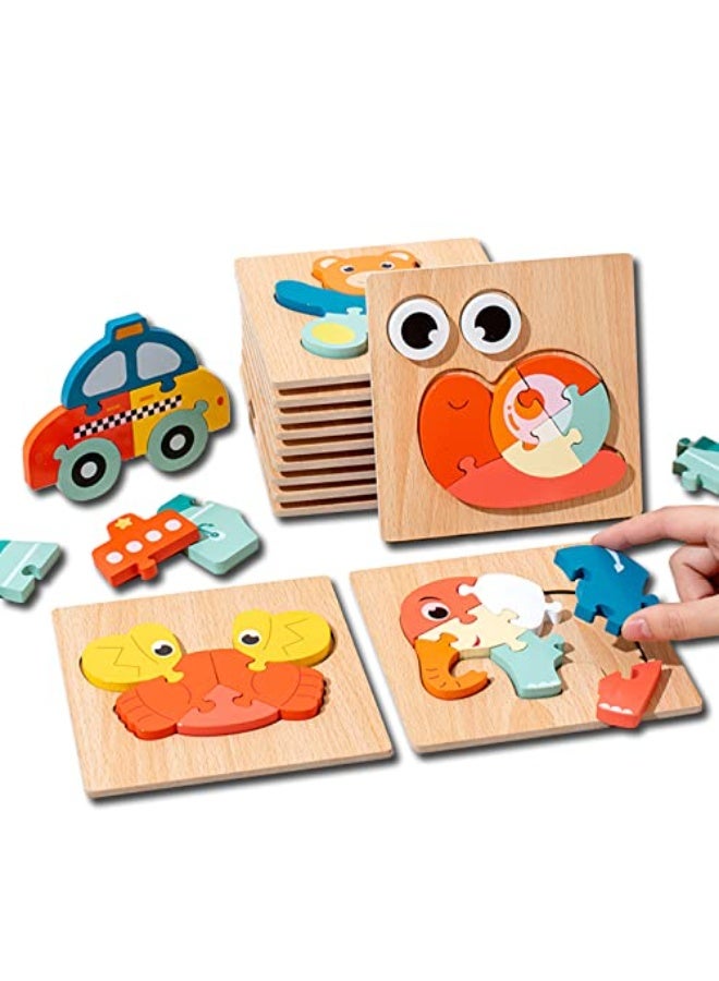 SooFam 8 Pack Wooden Puzzles for Toddlers Ages 1-3,Boys Girls Montessori Toys Animal and Car Jigsaw Puzzles Sensory Toys for Toddlers 1-3 Baby Infant Educational Learning STEM Toys Gifts - Image 1