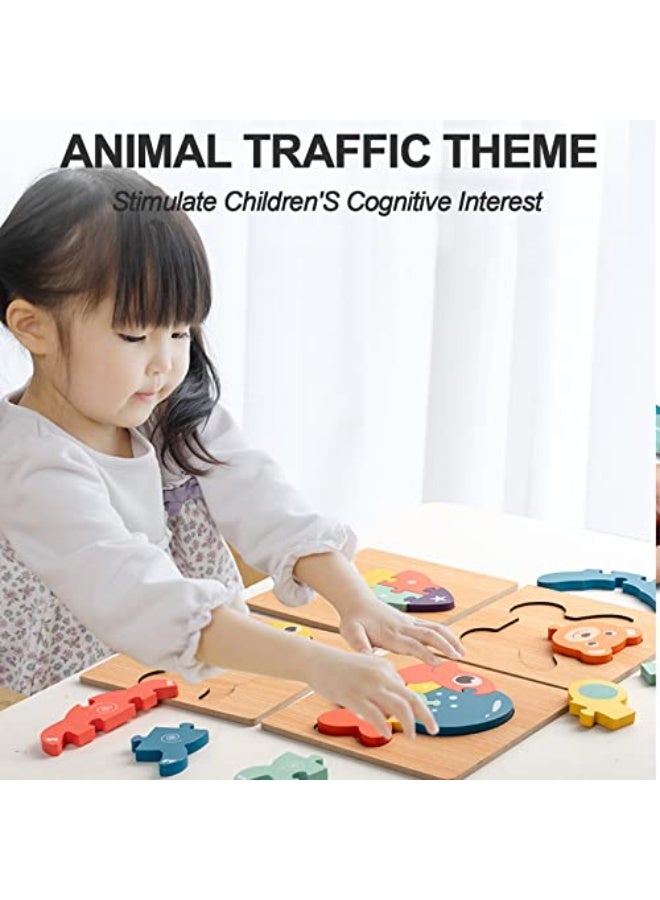 SooFam 8 Pack Wooden Puzzles for Toddlers Ages 1-3,Boys Girls Montessori Toys Animal and Car Jigsaw Puzzles Sensory Toys for Toddlers 1-3 Baby Infant Educational Learning STEM Toys Gifts - Image 2