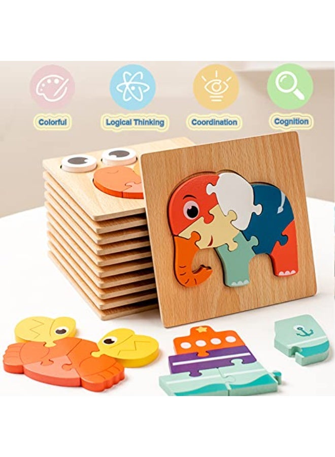 SooFam 8 Pack Wooden Puzzles for Toddlers Ages 1-3,Boys Girls Montessori Toys Animal and Car Jigsaw Puzzles Sensory Toys for Toddlers 1-3 Baby Infant Educational Learning STEM Toys Gifts - Image 3