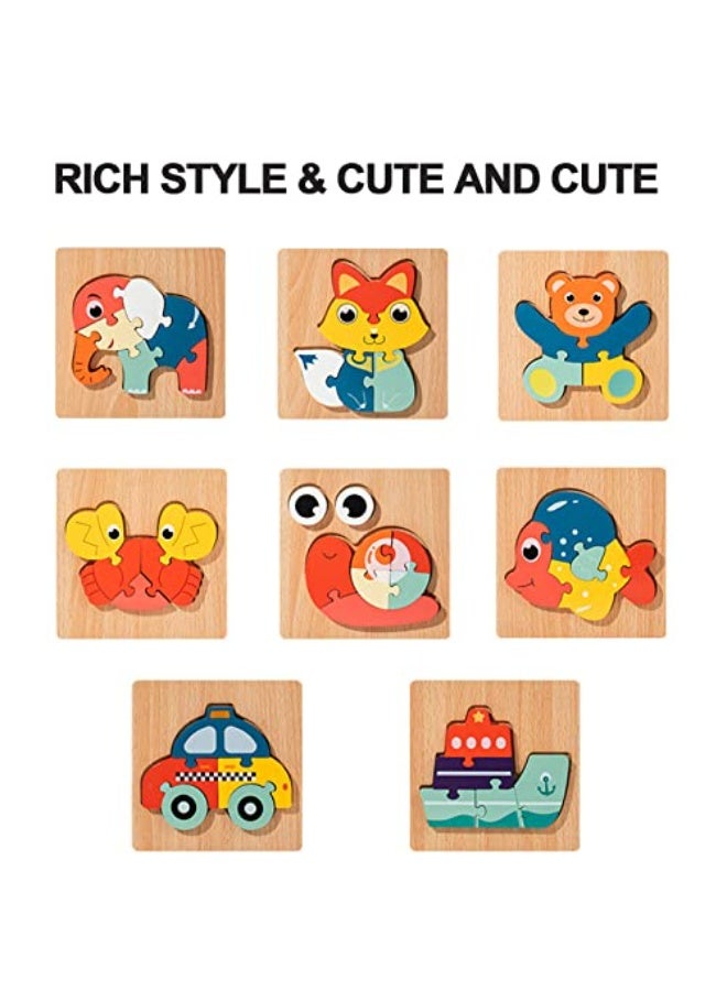 SooFam 8 Pack Wooden Puzzles for Toddlers Ages 1-3,Boys Girls Montessori Toys Animal and Car Jigsaw Puzzles Sensory Toys for Toddlers 1-3 Baby Infant Educational Learning STEM Toys Gifts - Image 4