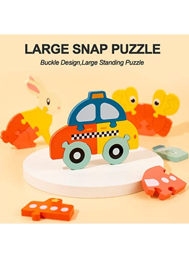 SooFam 8 Pack Wooden Puzzles for Toddlers Ages 1-3,Boys Girls Montessori Toys Animal and Car Jigsaw Puzzles Sensory Toys for Toddlers 1-3 Baby Infant Educational Learning STEM Toys Gifts - Image 5