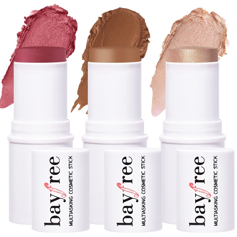 KIMUSE Multi Stick Trio Face Makeup, Cream Blush Stick for Cheeks & Lips, Contour Stick & Highlighter Makeup Sticks for All Skin - Image 1