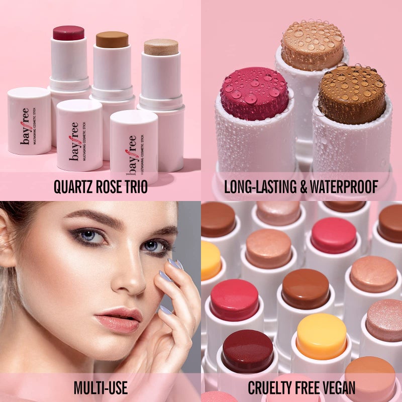 KIMUSE Multi Stick Trio Face Makeup, Cream Blush Stick for Cheeks & Lips, Contour Stick & Highlighter Makeup Sticks for All Skin - Image 3