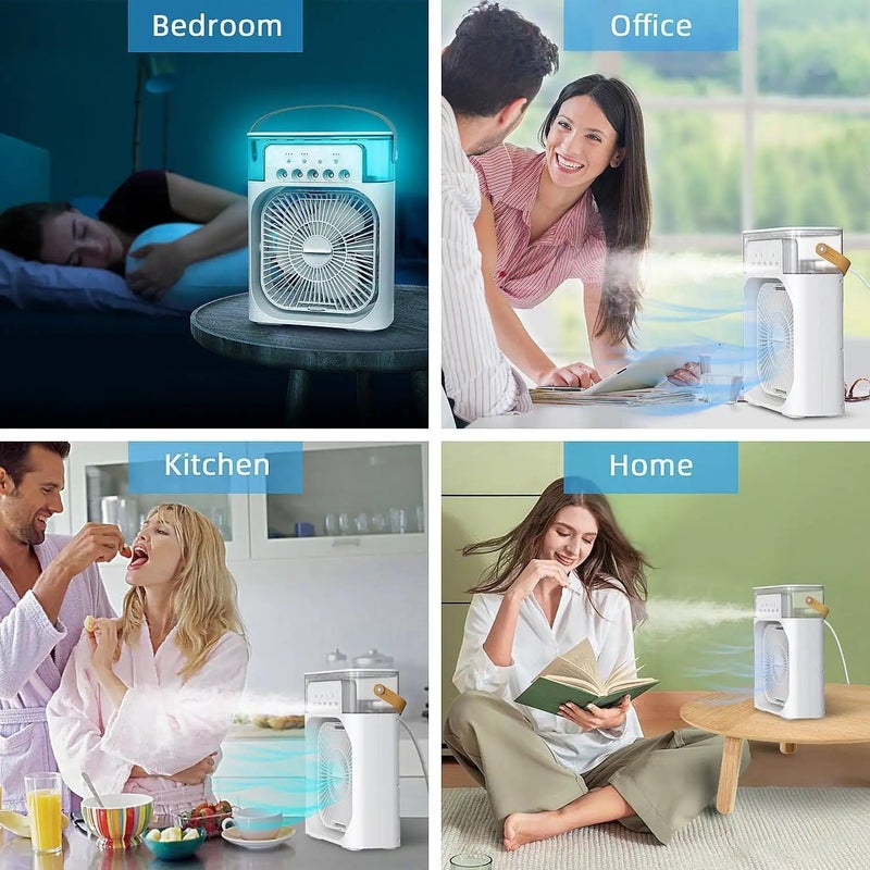 DOEASY DOEASY Portable Humidifier Air Cooler Mist Fan Mini Table Fan for Home with 3 Speed Mode with Water Spray 7 Color LED Timer USB Personal Cooler Desk Fan for Shop Office Kitchen MultiColour  - Image 3