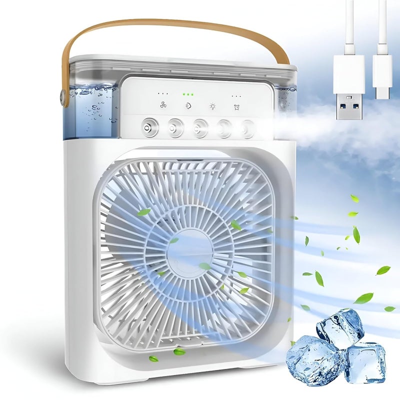 DOEASY DOEASY Portable Humidifier Air Cooler Mist Fan Mini Table Fan for Home with 3 Speed Mode with Water Spray 7 Color LED Timer USB Personal Cooler Desk Fan for Shop Office Kitchen MultiColour  - Image 1