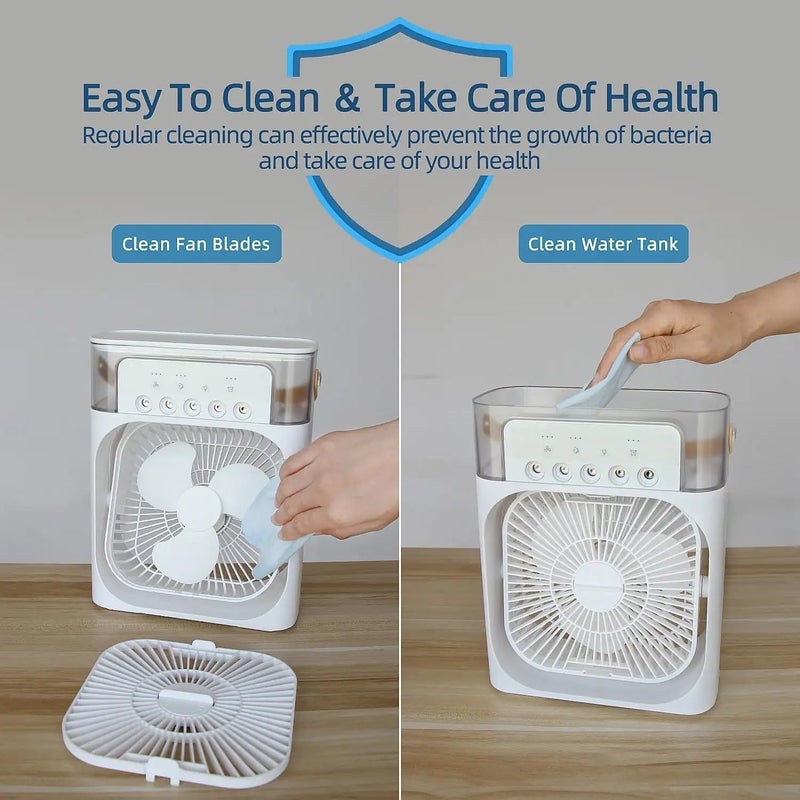 DOEASY DOEASY Portable Humidifier Air Cooler Mist Fan Mini Table Fan for Home with 3 Speed Mode with Water Spray 7 Color LED Timer USB Personal Cooler Desk Fan for Shop Office Kitchen MultiColour  - Image 4