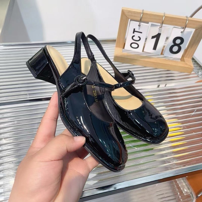 Versatile And Stylish Genuine Leather Round-Toe Backless Platform Sandals With A Fashionable Square Heel, Stunning High Heels And Low Heels - Image 2