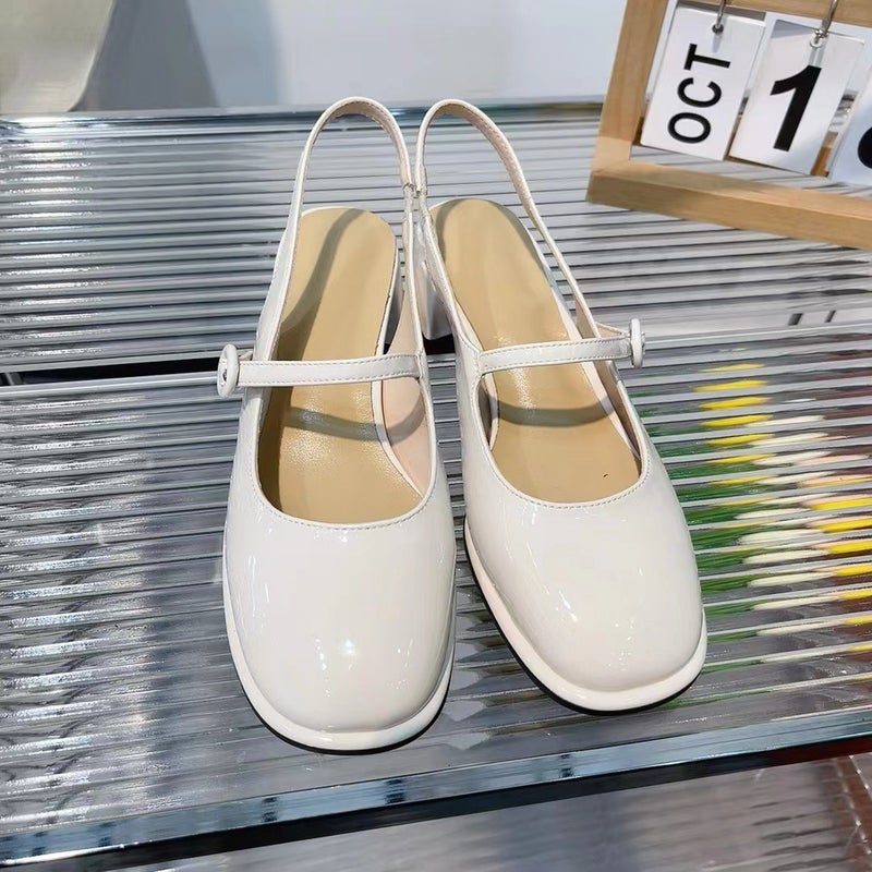 Versatile And Stylish Genuine Leather Round-Toe Backless Platform Sandals With A Fashionable Square Heel, Stunning High Heels And Low Heels - Image 1