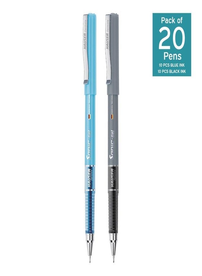 Hauser Sonic 0.55 mm Gel Pen Combo Pack | Comfortable Grip With Smudge Free Writing | 10 Pcs Blue Ink & 10 Pcs Black Ink - Image 3