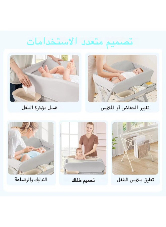 Apexll - Portable and Foldable Baby Changing Table with Wheels and Reinforced Lift Platform – Beige Nursery Organizer for Newborn Essentials - Image 1