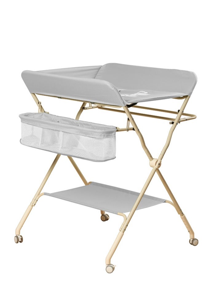 Apexll - Portable and Foldable Baby Changing Table with Wheels and Reinforced Lift Platform – Beige Nursery Organizer for Newborn Essentials - Image 1