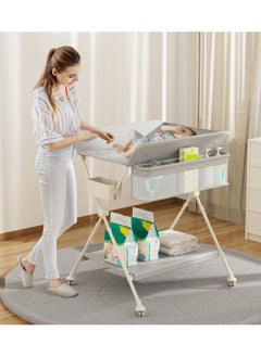 Apexll Portable and Foldable Baby Changing Table with Wheels and Reinforced Lift Platform – Beige Nursery Organizer for Newborn Essentials  - Image 2