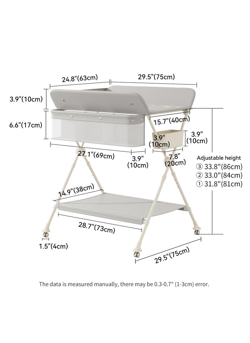Apexll - Portable and Foldable Baby Changing Table with Wheels and Reinforced Lift Platform – Beige Nursery Organizer for Newborn Essentials - Image 1