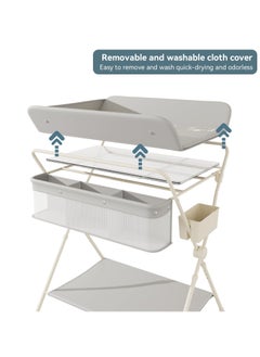 Apexll Portable and Foldable Baby Changing Table with Wheels and Reinforced Lift Platform – Beige Nursery Organizer for Newborn Essentials  - Image 5