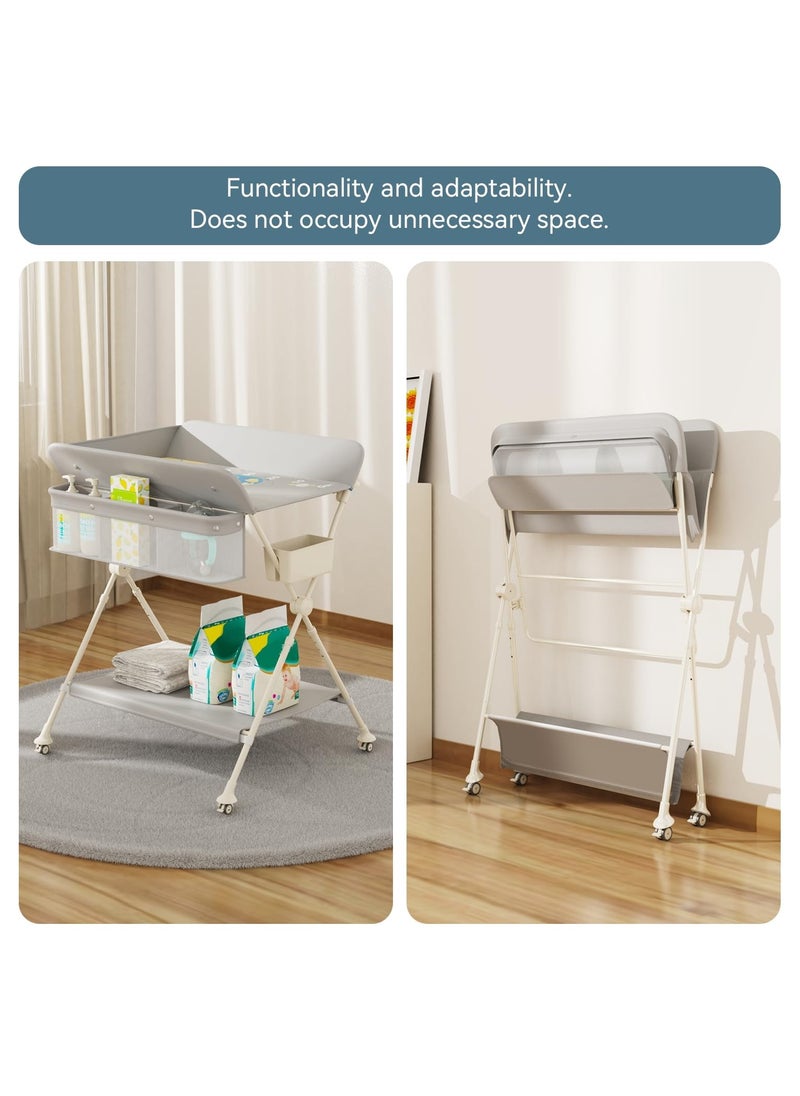 Apexll - Portable and Foldable Baby Changing Table with Wheels and Reinforced Lift Platform – Beige Nursery Organizer for Newborn Essentials - Image 1