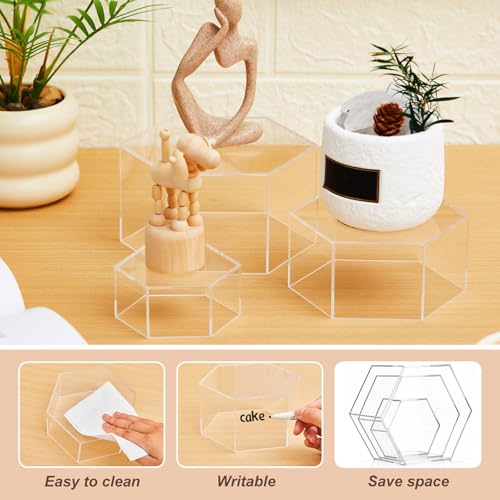 Jerify 6 Pcs Acrylic Risers Display Stands, 5.91'' 5.12'' 3.54'', Clear Hexagon Nesting Pedestal Shelf with Hollow Bottom for Tabletop Jewelry Display, 3 Sized - Image 3