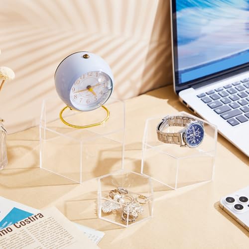 Jerify 6 Pcs Acrylic Risers Display Stands, 5.91'' 5.12'' 3.54'', Clear Hexagon Nesting Pedestal Shelf with Hollow Bottom for Tabletop Jewelry Display, 3 Sized - Image 4