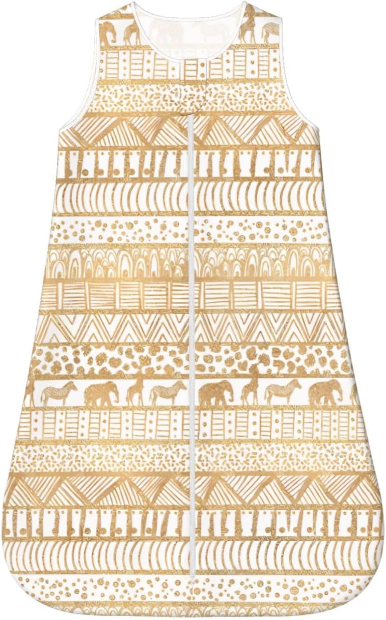 Trendy White Gold Tribal African Pattern Baby Wearable Blanket Infant Boys Girls Sleeping Bags for Newborn Medium - Image 1