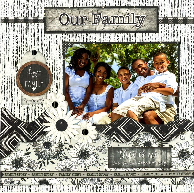 Reminisce Family Story Collection Scrapbook Kit Paper Crafts, Multi Color Palette, 12x12 inches - Image 2