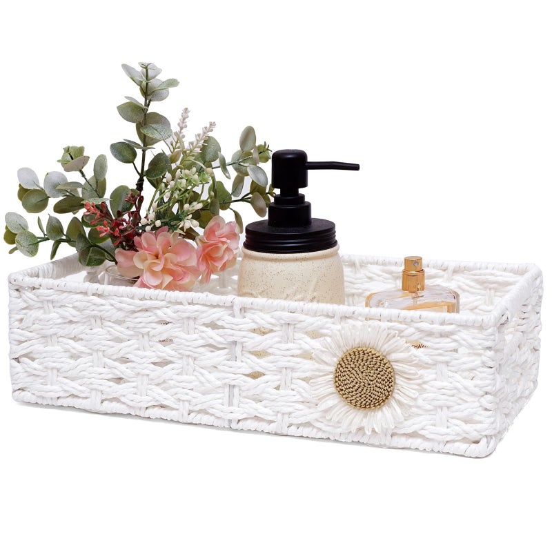 DUO ER DUOER Toilet Paper Basket for Tank Top Bathroom Decor Baskets for Organizing Bathroom Tray for Counter Storage Basket for Bathroom OrganizerWhite