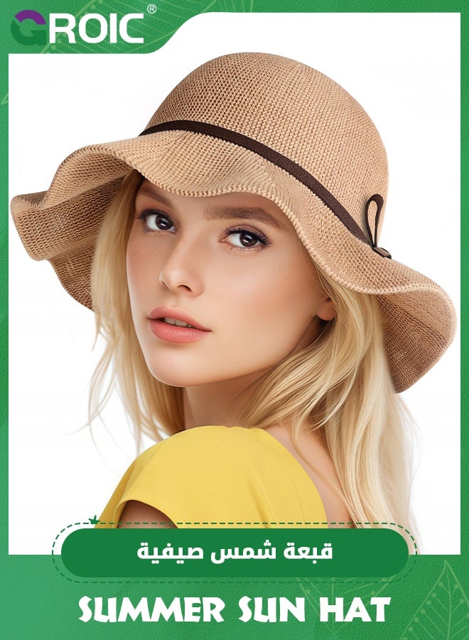 GROIC Summer Sun Hats for Women,Wide Brim Beach Hats for Women UPF 50+ Travel Foldable Beach Hat,Beach Hats for Sun Protection - Image 1