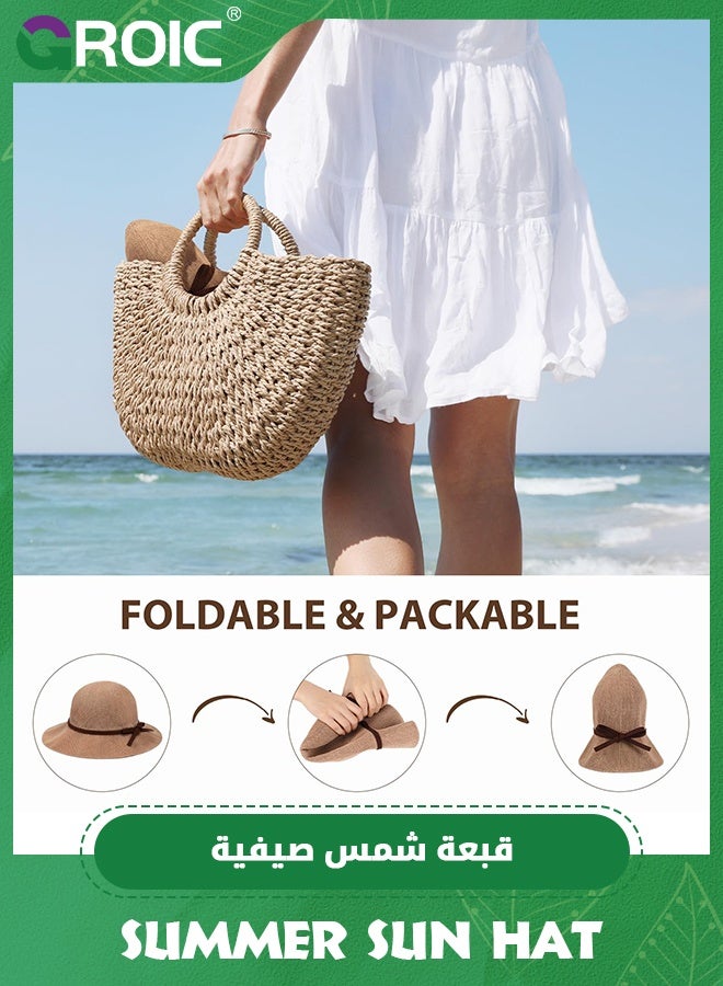 GROIC Summer Sun Hats for Women,Wide Brim Beach Hats for Women UPF 50+ Travel Foldable Beach Hat,Beach Hats for Sun Protection - Image 5