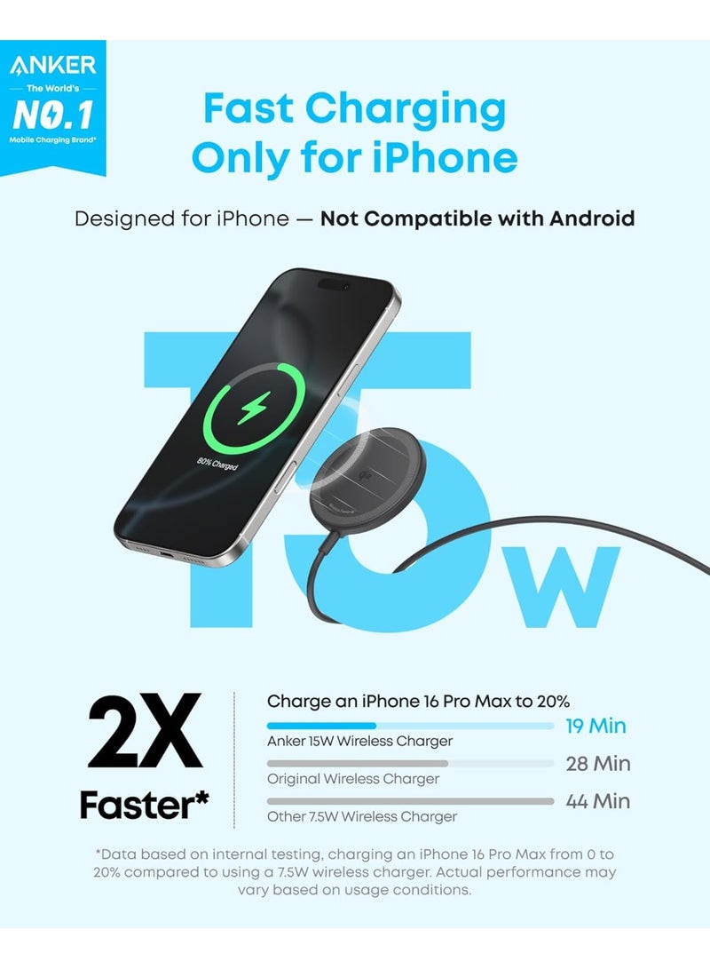 Anker Zolo Magnetic Wireless Charger, Qi2 Certified 15W MagSafe-Compatible Charging Pad for iPhone, AirPods, Black, 1 Pack black - Image 5