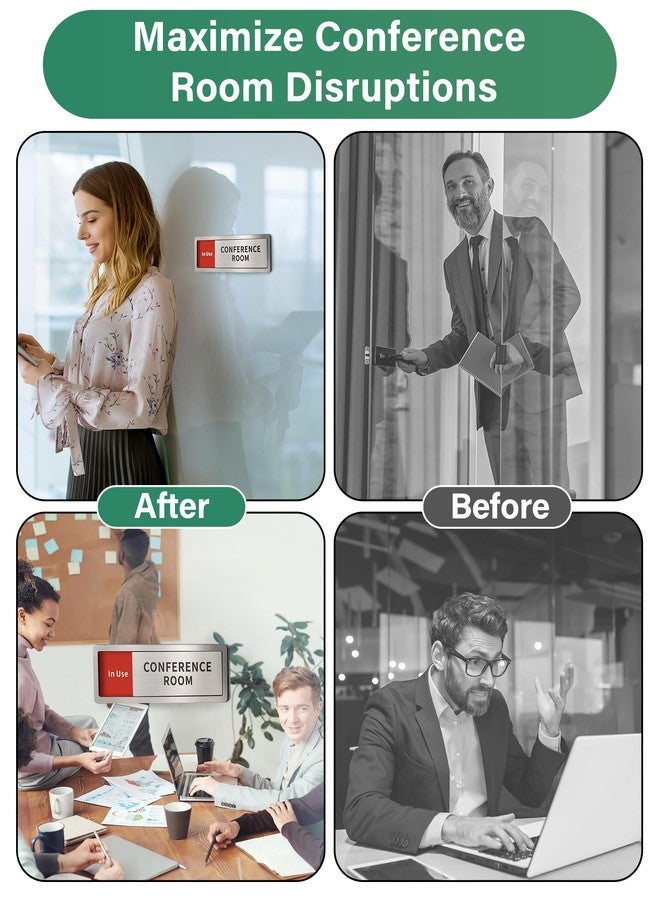Abudada Meeting Room Sliding Door Signs Do Not Disturb, In Use/Available Slider Sign for Home Office Conference Vacant Occupied Privacy Slide Door Sign，Brushed Silver - Image 4