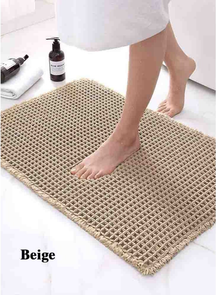 LeadMy Non-Slip Bath Mats, Super-Absorbent Quick-Dry Bathroom Mat, Soft Comfortable Floor Carpet for Shower and Tub, Easy Clean Machine-Washable Bathroom Rugs 43 x 61 cm Beige - Image 1