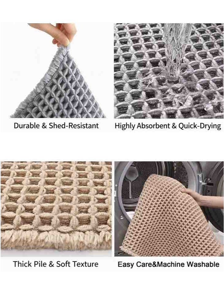 LeadMy Non-Slip Bath Mats, Super-Absorbent Quick-Dry Bathroom Mat, Soft Comfortable Floor Carpet for Shower and Tub, Easy Clean Machine-Washable Bathroom Rugs 43 x 61 cm Beige - Image 4