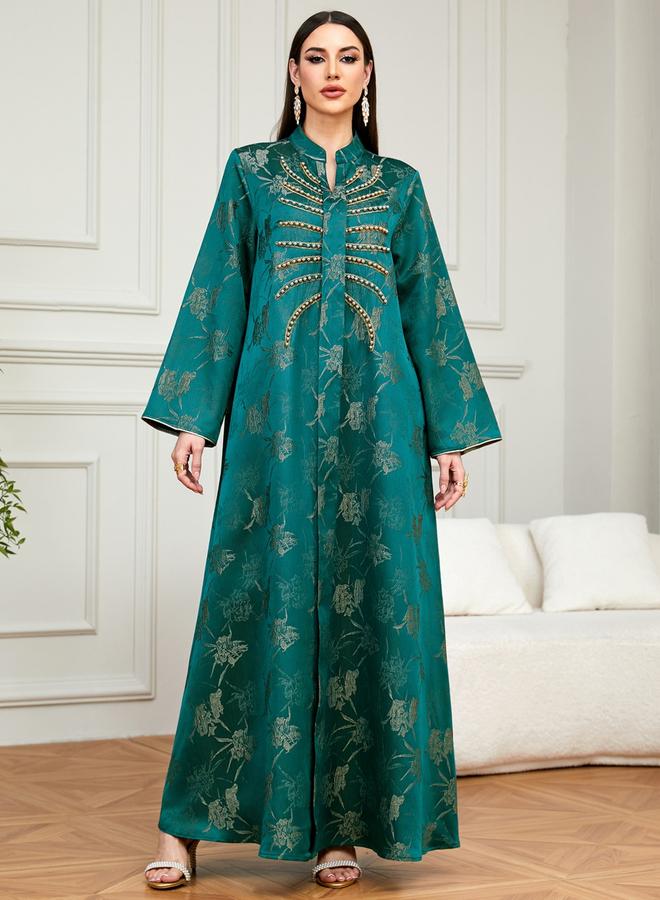 Take Two Emerald Green Embroidered A-Line Jalabiya - Image 5