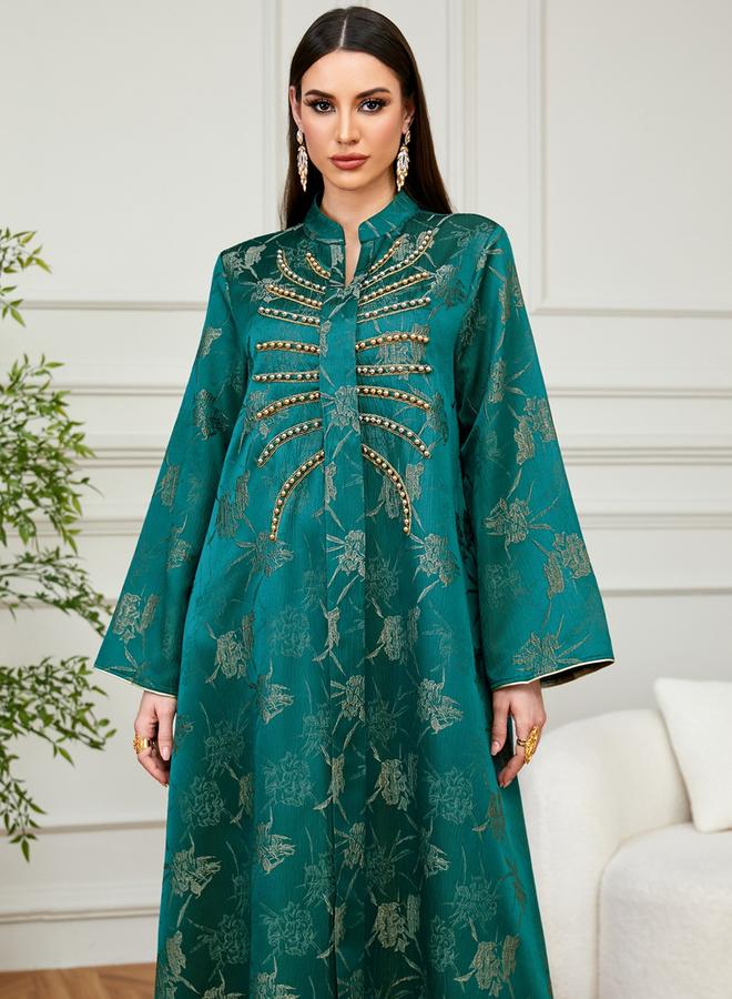 Take Two Emerald Green Embroidered A-Line Jalabiya - Image 2