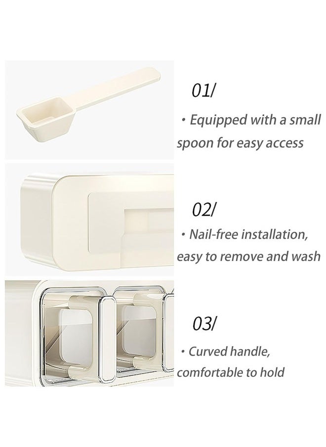 Hihonor - Seasoning Box with Handle and Spoon, Horizontal and Vertical Dual-use Wall Mounted Sealed Seasoning Set, Adhesive Wall Mount Spice Rack, Cruet Condiment Containers Storage Rack (Grey, Three Squares One) - Image 1