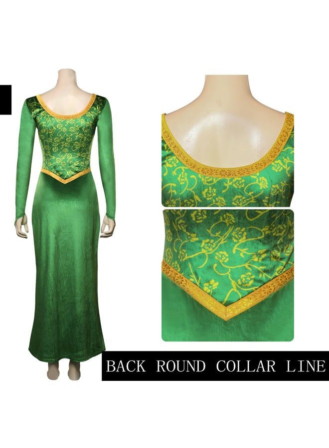 Chahouk Women's Fiona Cosplay Costume Green Dress with Long Sleeve Adult Princess Fiona Dress Gown Halloween Party Outfit - Image 3