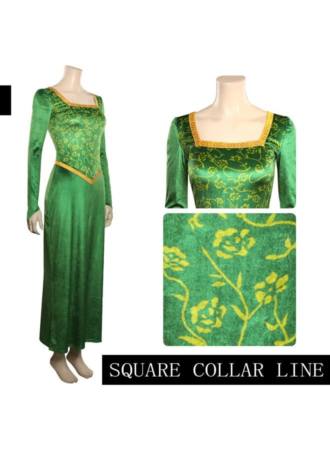 Chahouk Women's Fiona Cosplay Costume Green Dress with Long Sleeve Adult Princess Fiona Dress Gown Halloween Party Outfit - Image 2