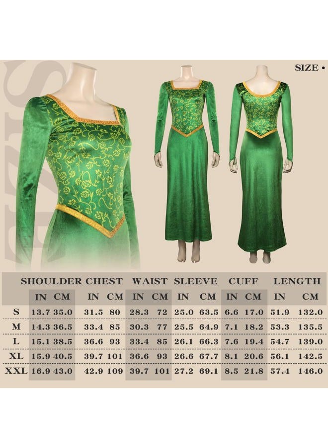 Chahouk Women's Fiona Cosplay Costume Green Dress with Long Sleeve Adult Princess Fiona Dress Gown Halloween Party Outfit - Image 4