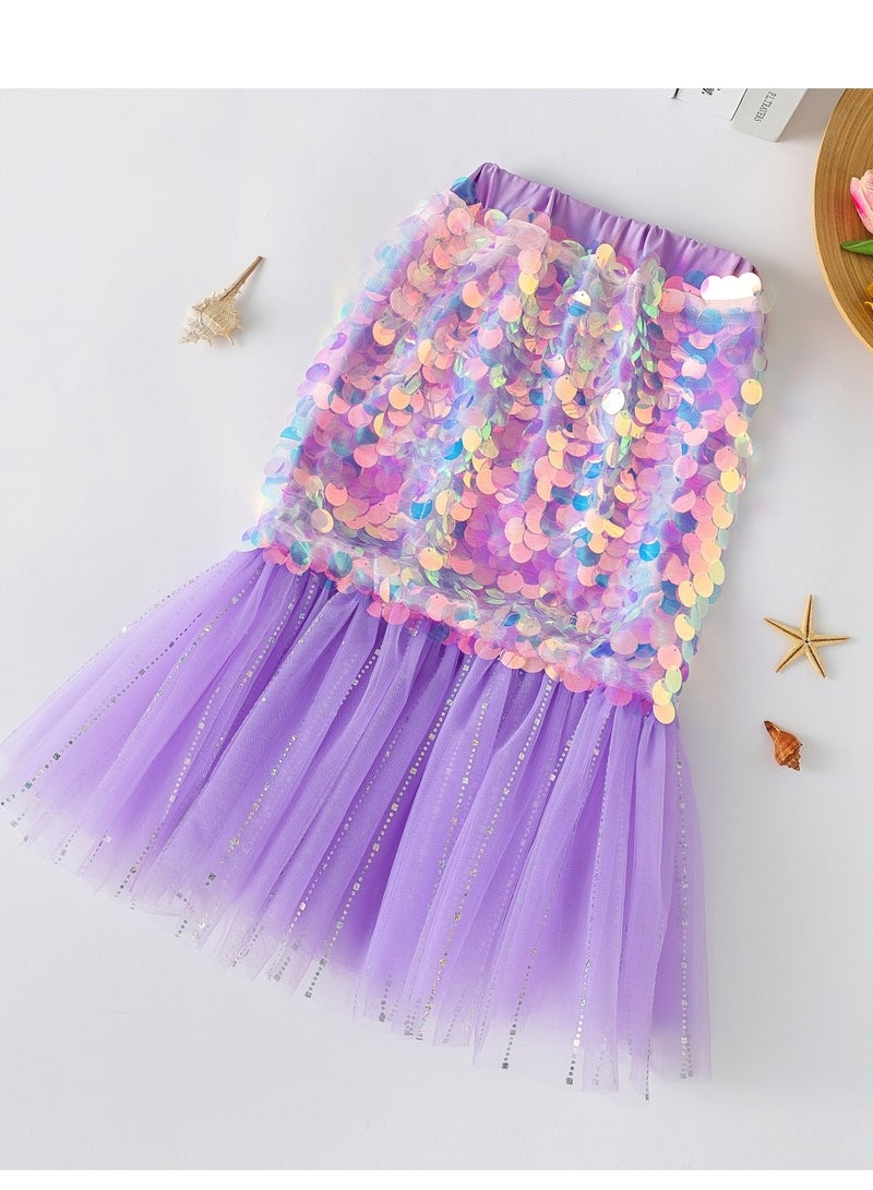 Loquat Girls Mermaid Sequin Skirt Purple 