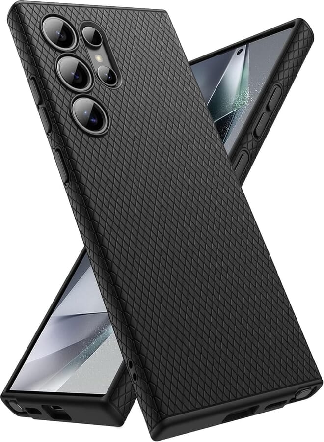 GQ Grip Case for Samsung Galaxy S24 Ultra, Soft TPU Slim Fit Protective Phone Cover with Camera Lens Full Protection, Shockproof (Black)