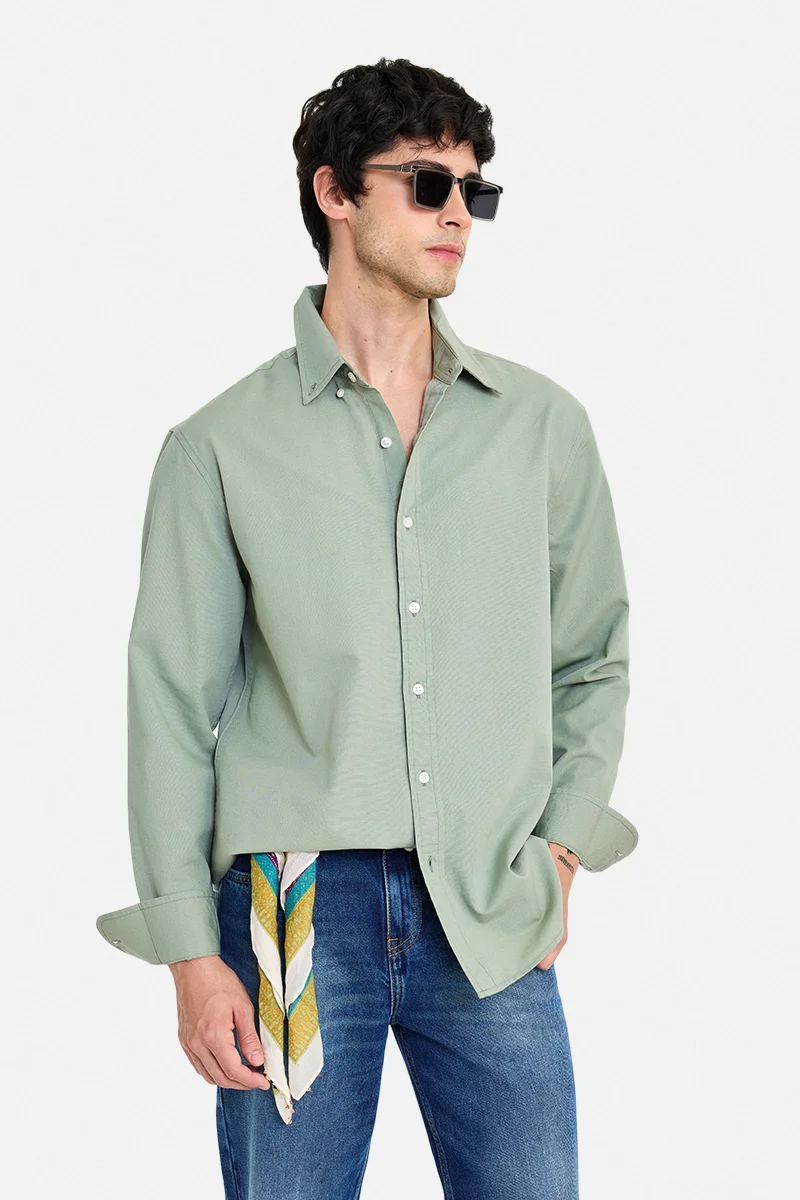 SNITCH Sage Green Solid Long Sleeve Regular Fit Shirt