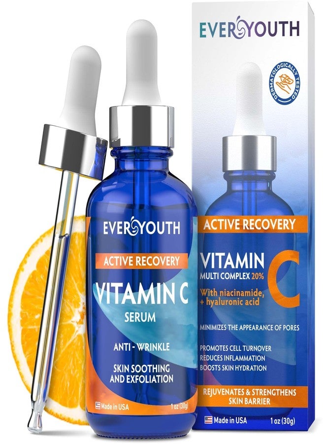 Everyouth Vitamin C Serum for Face 20% Hyaluronic Acid, Niacinamide, Vitamin E, Collagen Peptides - Skin Brightening Solution for Wrinkles, Dark Spots, Fine Lines - Anti Aging Stem Cell Serum for Face, 1 oz - Image 1