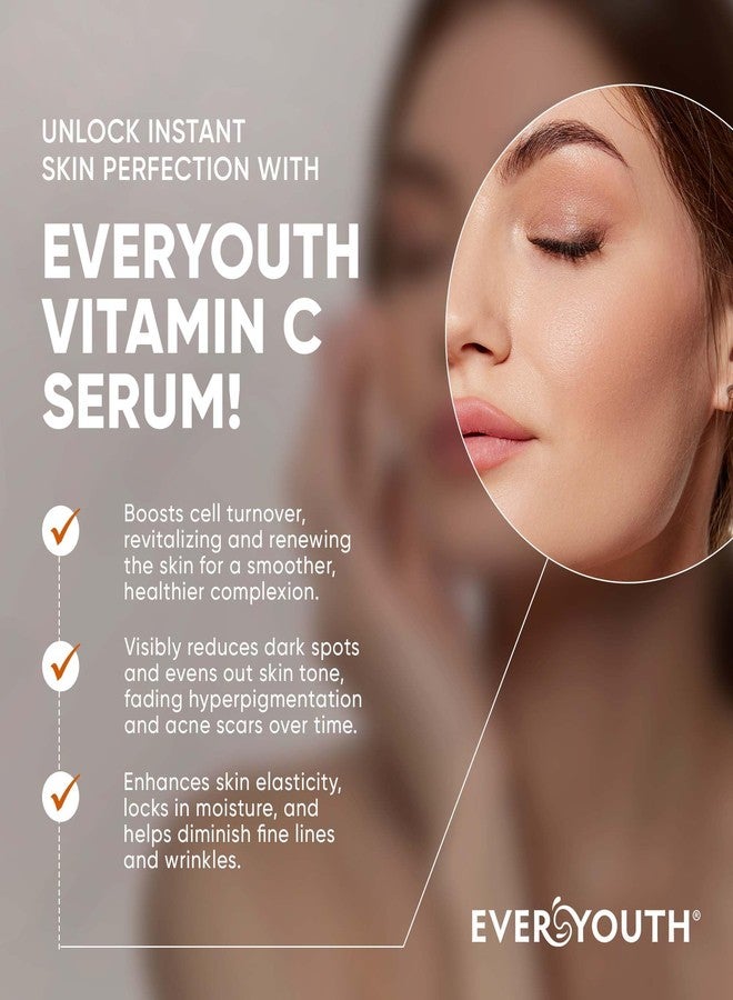 Everyouth Vitamin C Serum for Face 20% Hyaluronic Acid, Niacinamide, Vitamin E, Collagen Peptides - Skin Brightening Solution for Wrinkles, Dark Spots, Fine Lines - Anti Aging Stem Cell Serum for Face, 1 oz - Image 3